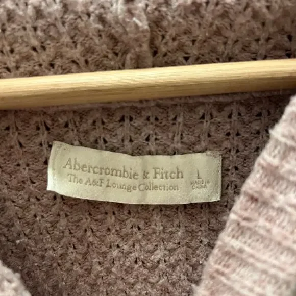 Abercrombie & Fitch Lounge Waffle Knit Hoodie Sweater Pink Mauve Oversized Sz L - Picture 4 of 5